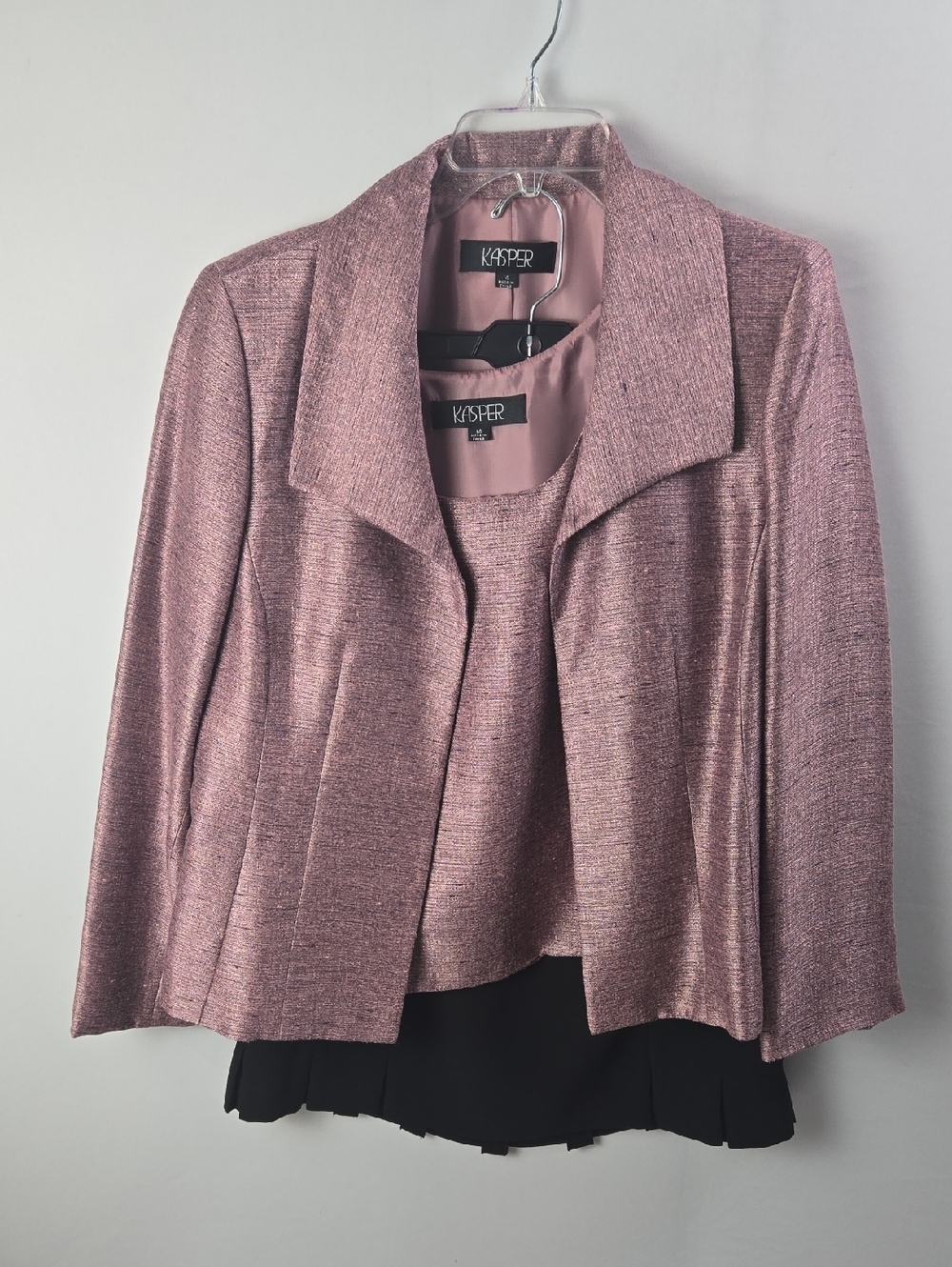 Kasper Shimmery Rose 3-pc Blazer Skirt Suit Set  Sz 14 Church Lady Special Event